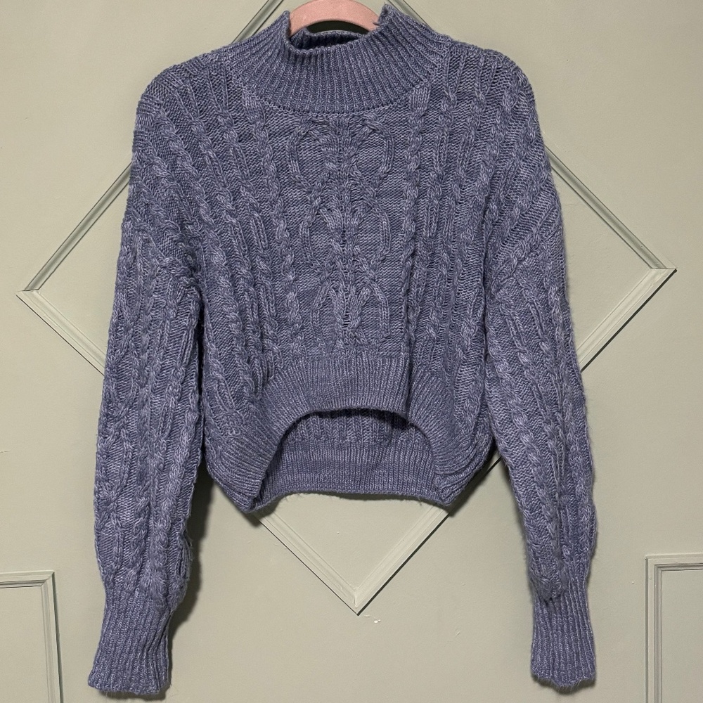 Arizona Jean Co. Heavy Cable Knit Dusty Blue Cropped Sweater